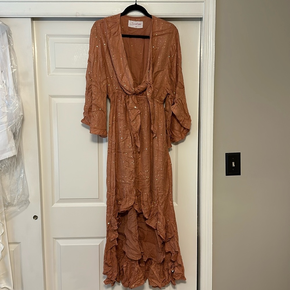 Sequin Tie Front Midi Dress